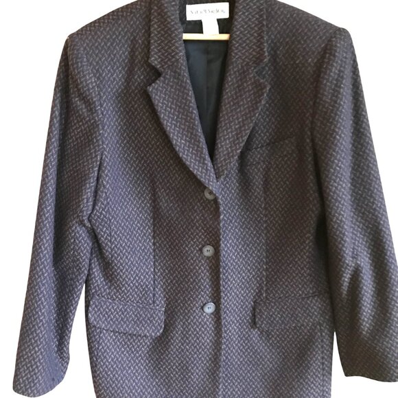 Norton McNaughton Wool Tweed Blazer: Vintage 70s Brown Herringbone, Size 14 - Picture 5 of 8